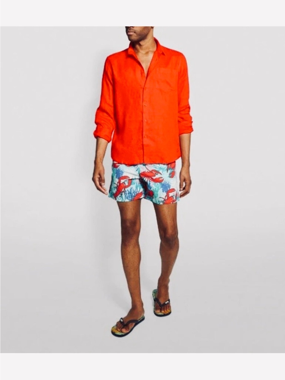 New w/Tags Vilebrequin Mens linen Shirt long sleeved Sz Small Pink Orange